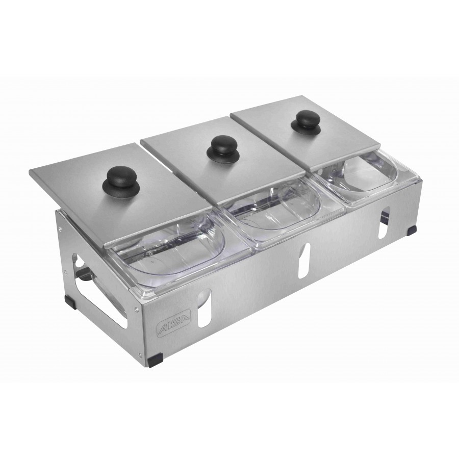 Condimentadora Pizzarola Inox 3 Cubas Acrílico Tampa Individual - Aisa